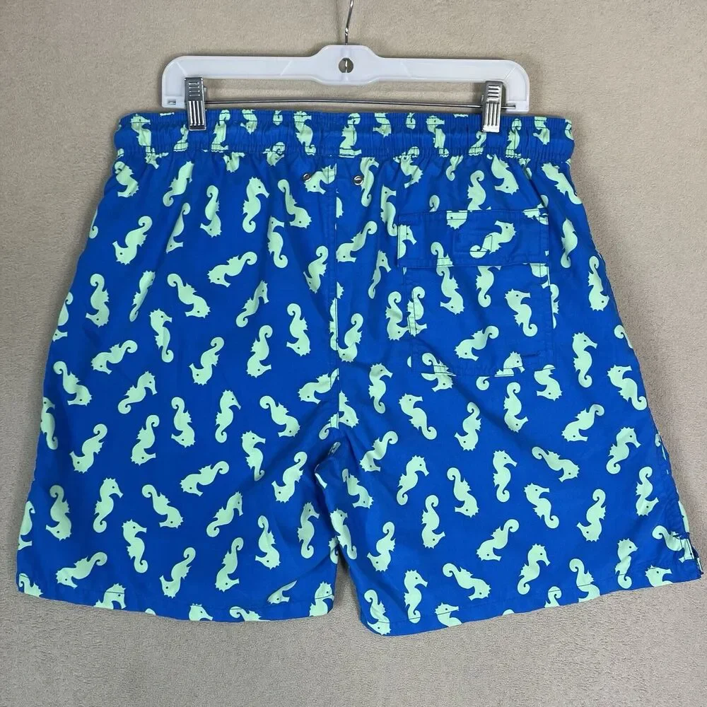 Tom & Teddy Swim Trunk Mens XL Blue Animal Print Elastic Waist Lined Regular Fit
